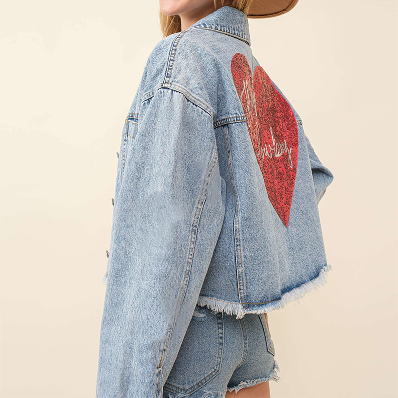 Women's Casual Streetwear Heart Shape Solid Color Single Breasted Coat Denim Jacket display picture 1
