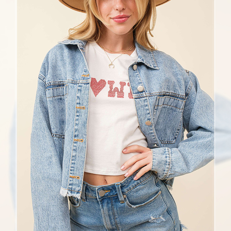 Women's Casual Streetwear Heart Shape Solid Color Single Breasted Coat Denim Jacket display picture 3