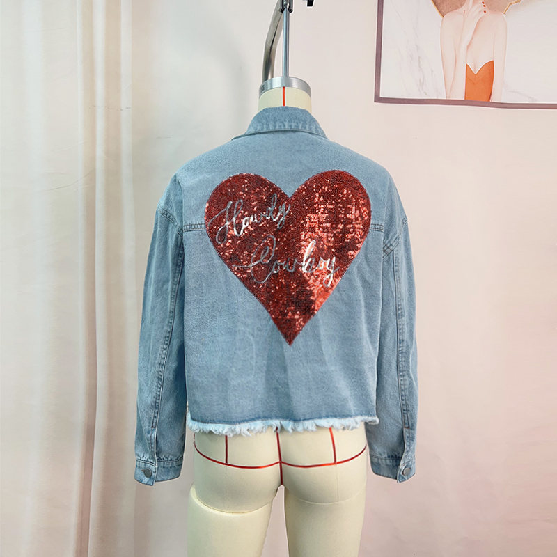 Women's Casual Streetwear Heart Shape Solid Color Single Breasted Coat Denim Jacket display picture 5