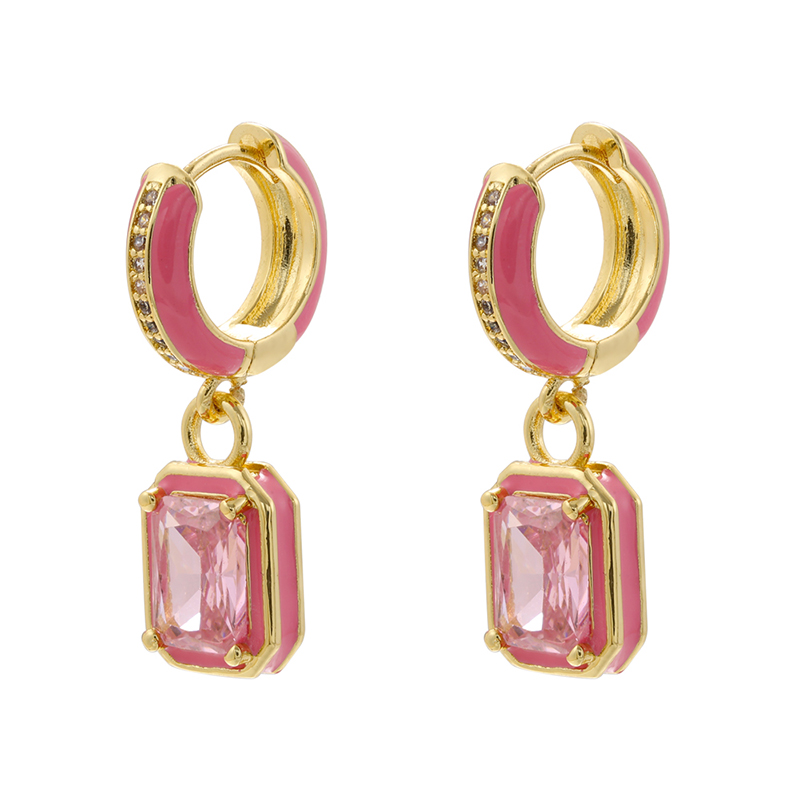 1 Pair IG Style Casual Simple Style Square Enamel Plating Inlay Brass Zircon Drop Earrings display picture 2