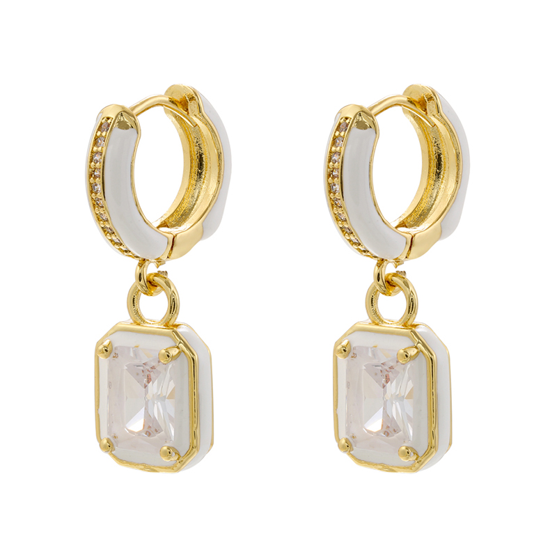 1 Pair IG Style Casual Simple Style Square Enamel Plating Inlay Brass Zircon Drop Earrings display picture 4