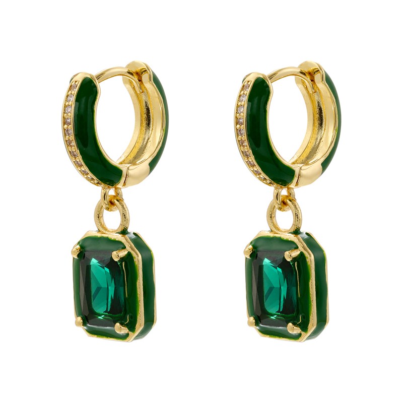 1 Pair IG Style Casual Simple Style Square Enamel Plating Inlay Brass Zircon Drop Earrings display picture 1