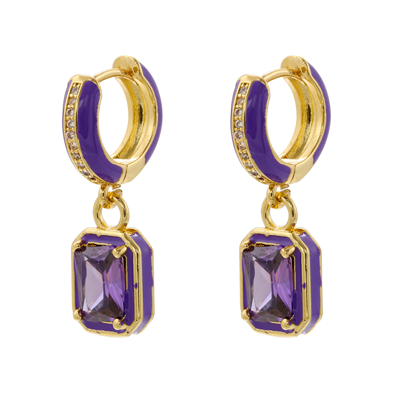1 Pair IG Style Casual Simple Style Square Enamel Plating Inlay Brass Zircon Drop Earrings display picture 5