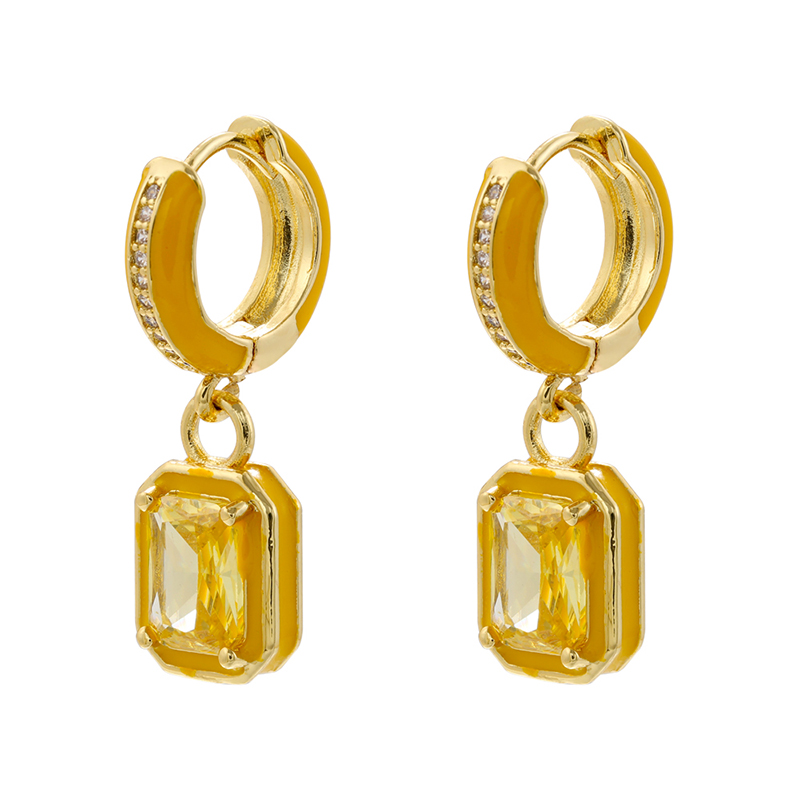 1 Pair IG Style Casual Simple Style Square Enamel Plating Inlay Brass Zircon Drop Earrings display picture 3