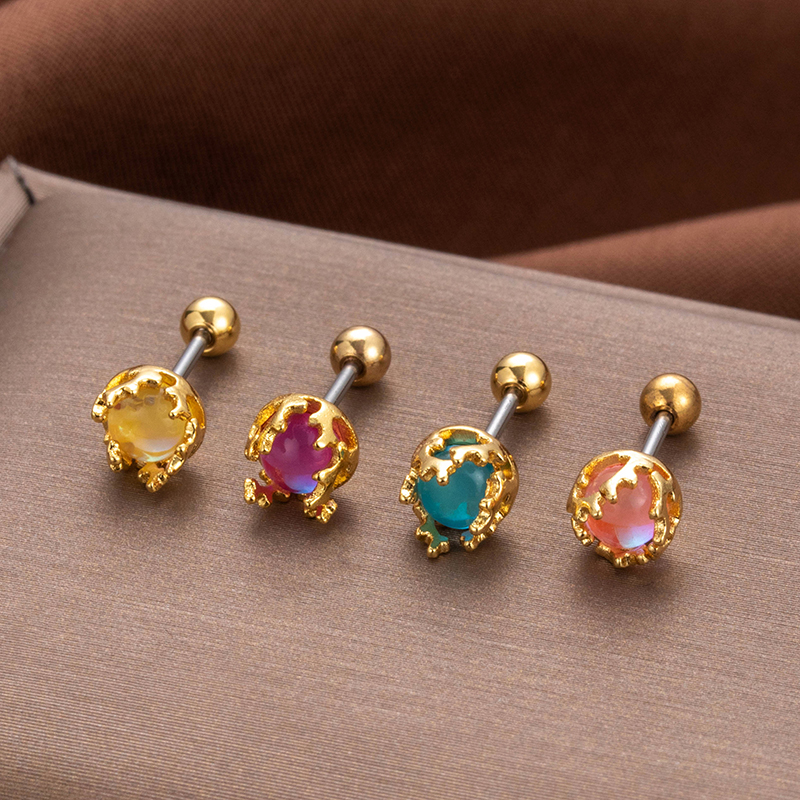 1 Piece Vintage Style Cool Style Round Plating Inlay Copper Artificial Gemstones 18k Gold Plated Ear Studs display picture 3