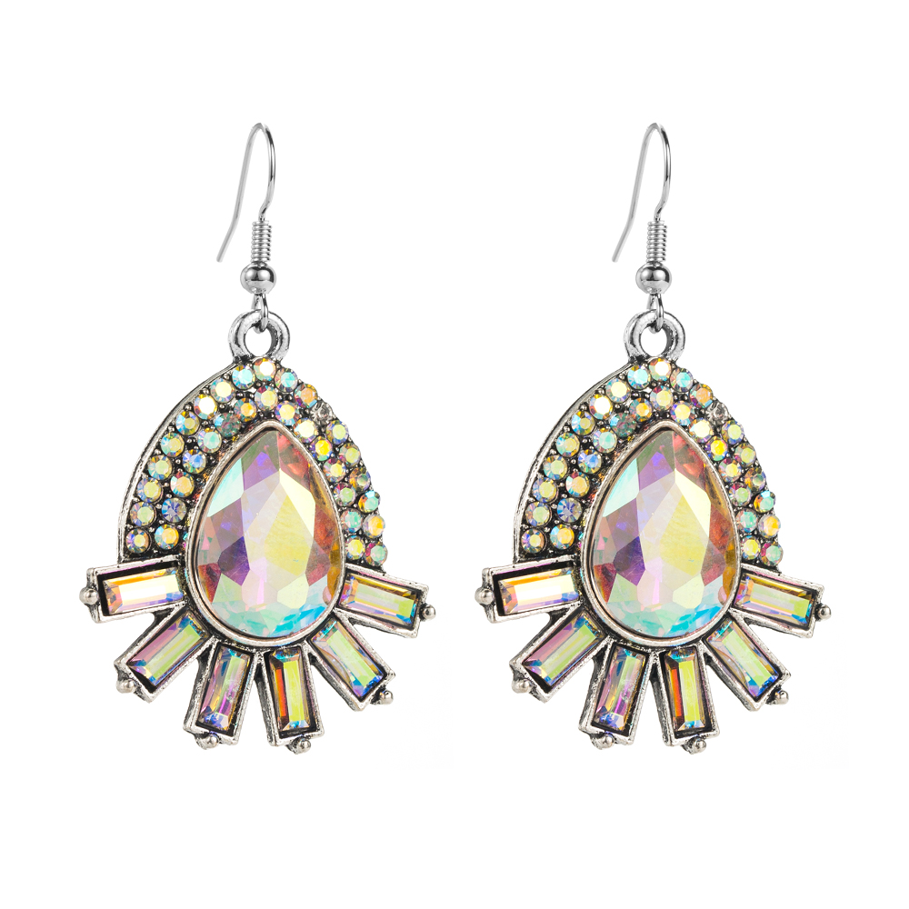 1 Pair Glam Shiny Water Droplets Rectangle Plating Inlay Alloy Rhinestones Glass Drop Earrings display picture 5