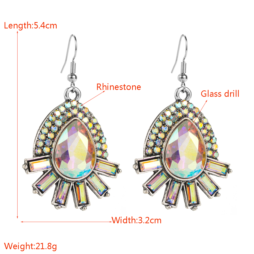 1 Pair Glam Shiny Water Droplets Rectangle Plating Inlay Alloy Rhinestones Glass Drop Earrings display picture 1