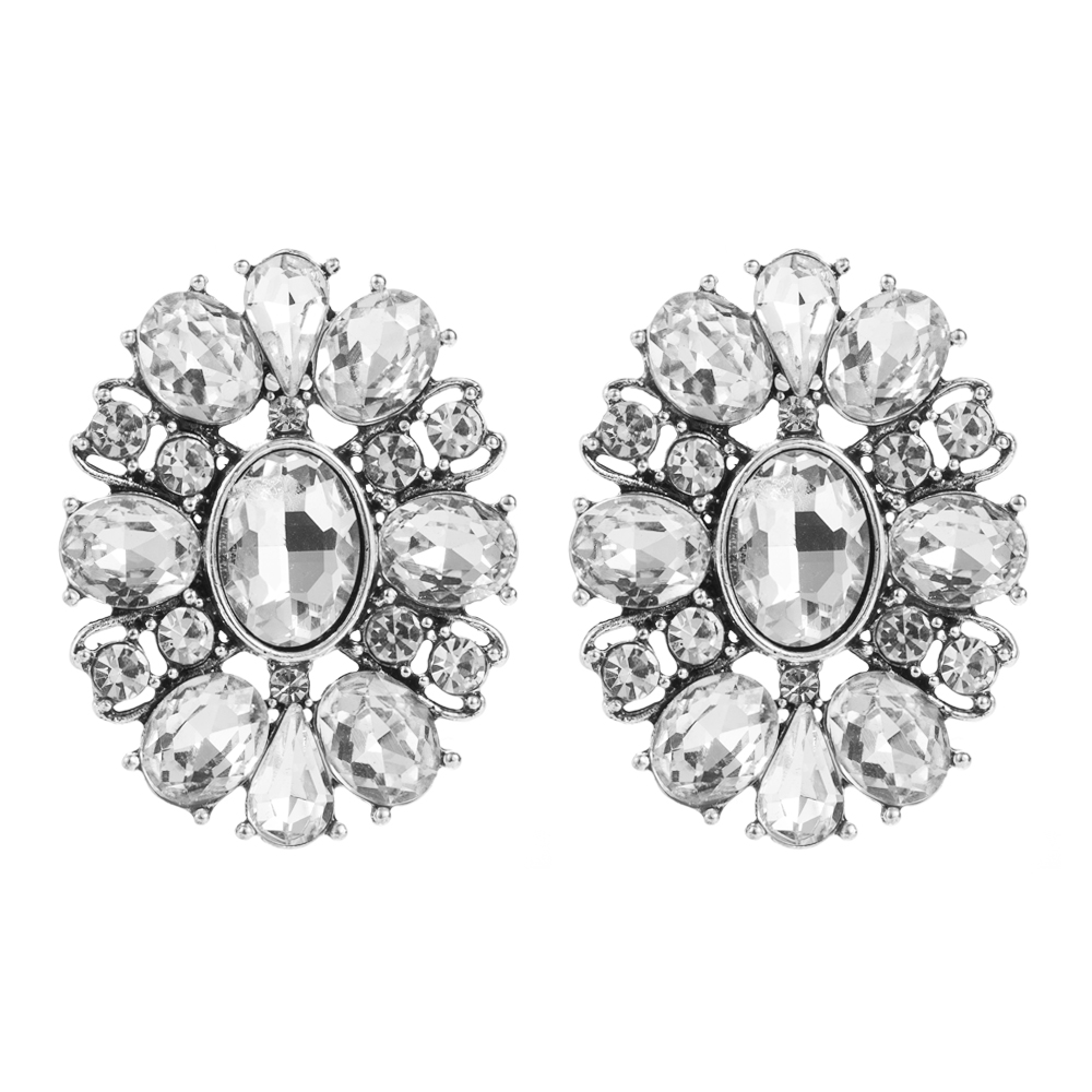 1 Paire Luxueux Brillant Ovale Placage Incruster Alliage Strass Verre Boucles D'oreilles display picture 7