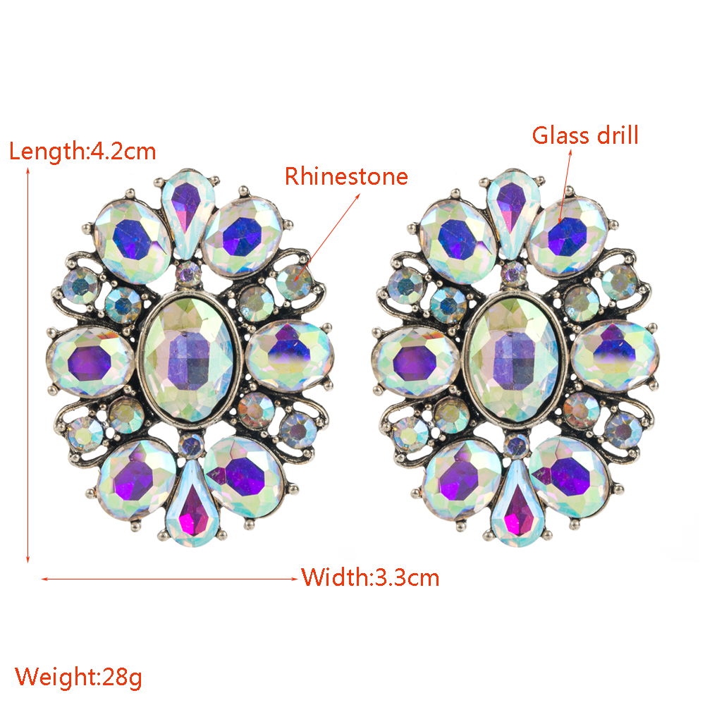 1 Paire Luxueux Brillant Ovale Placage Incruster Alliage Strass Verre Boucles D'oreilles display picture 1