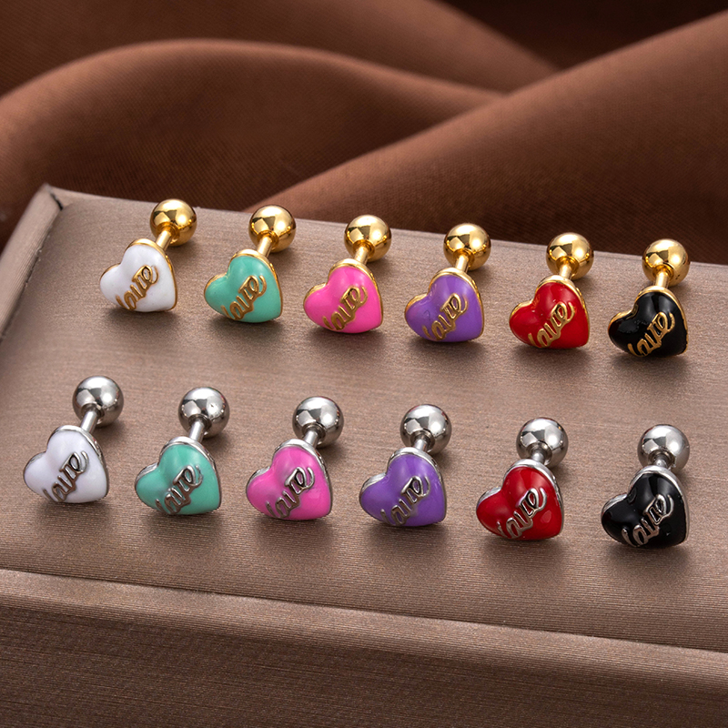 1 Piece Ear Cartilage Rings & Studs Vintage Style Heart Shape 316 Stainless Steel  Plating display picture 2