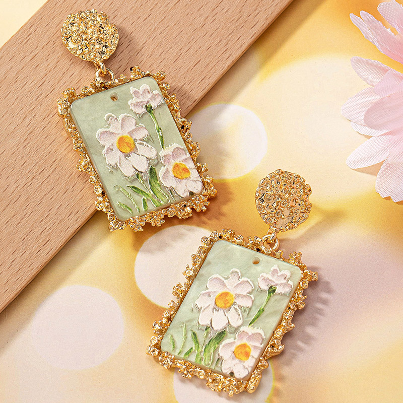 1 Pair Elegant Flower Rectangle Plating Inlay Zinc Alloy Acrylic Drop Earrings display picture 5