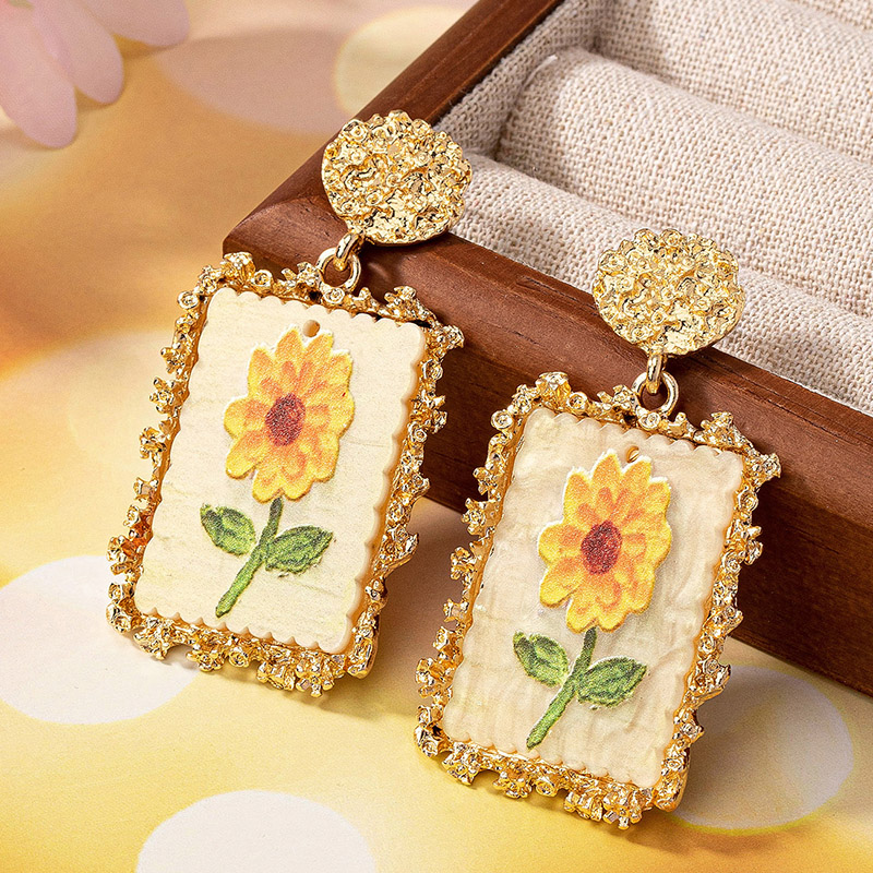 1 Pair Elegant Flower Rectangle Plating Inlay Zinc Alloy Acrylic Drop Earrings display picture 3