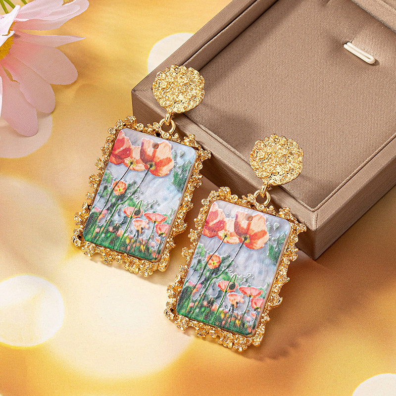 1 Pair Elegant Flower Rectangle Plating Inlay Zinc Alloy Acrylic Drop Earrings display picture 2