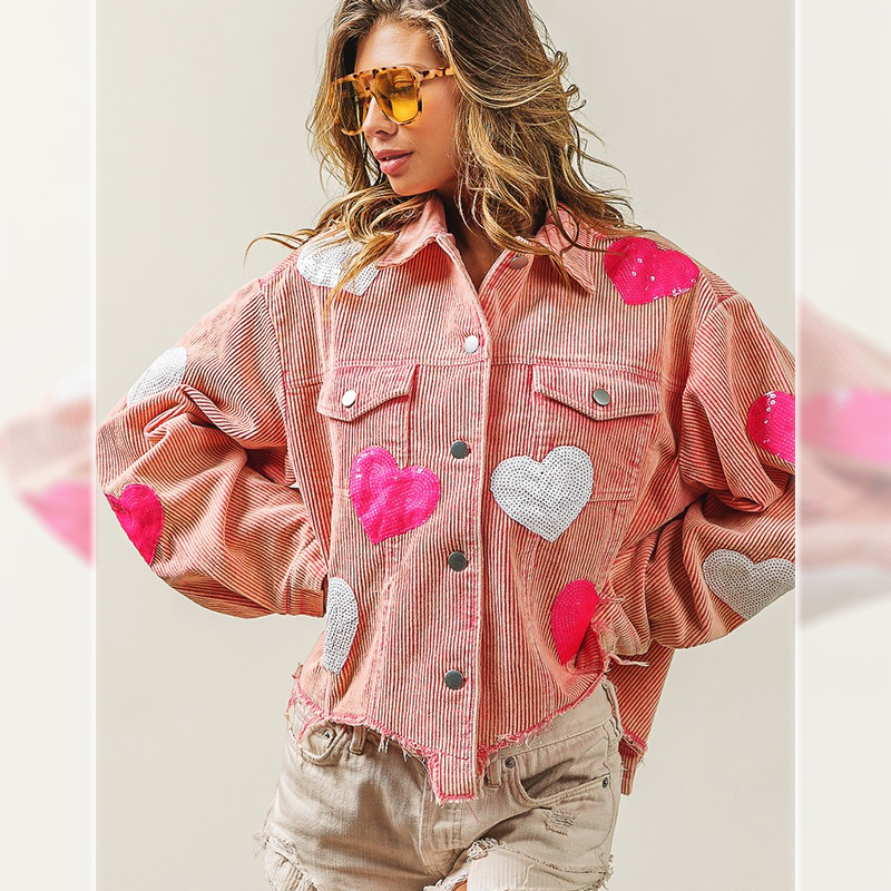 Women's Casual Streetwear Heart Shape Sequins Single Breasted Coat Casual Jacket display picture 1