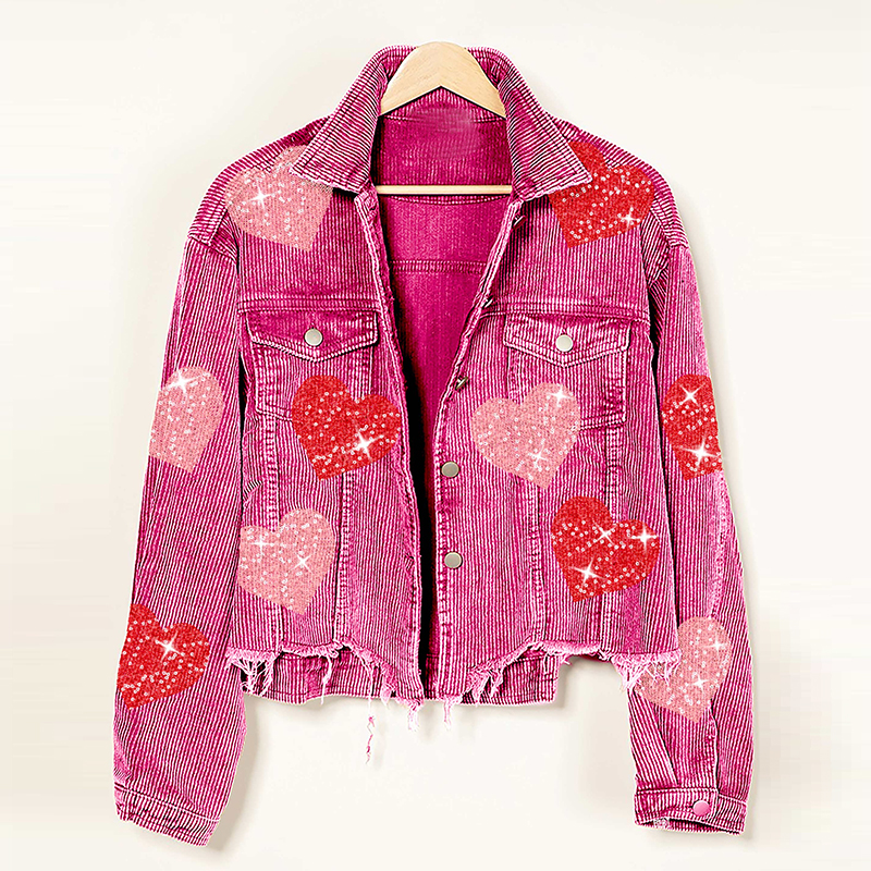 Women's Casual Streetwear Heart Shape Sequins Single Breasted Coat Casual Jacket display picture 2