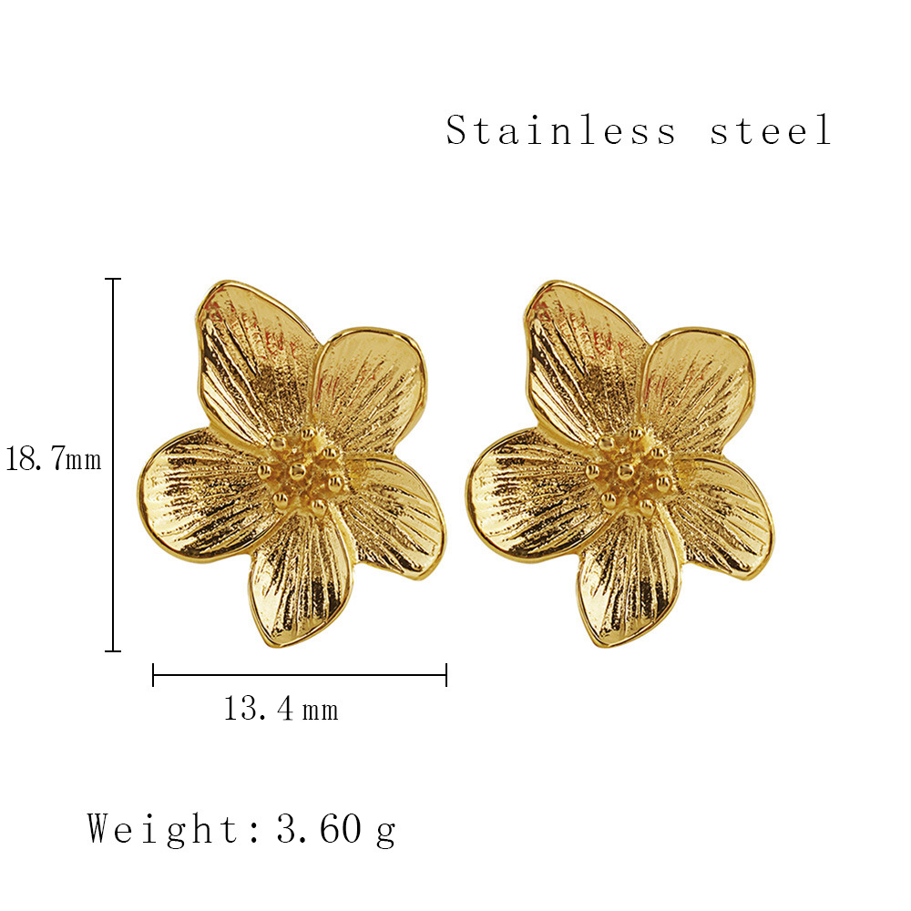 1 Paire Dame Fleur Placage Acier Inoxydable Acier Au Titane Plaqué Or 18k Boucles D'oreilles display picture 6