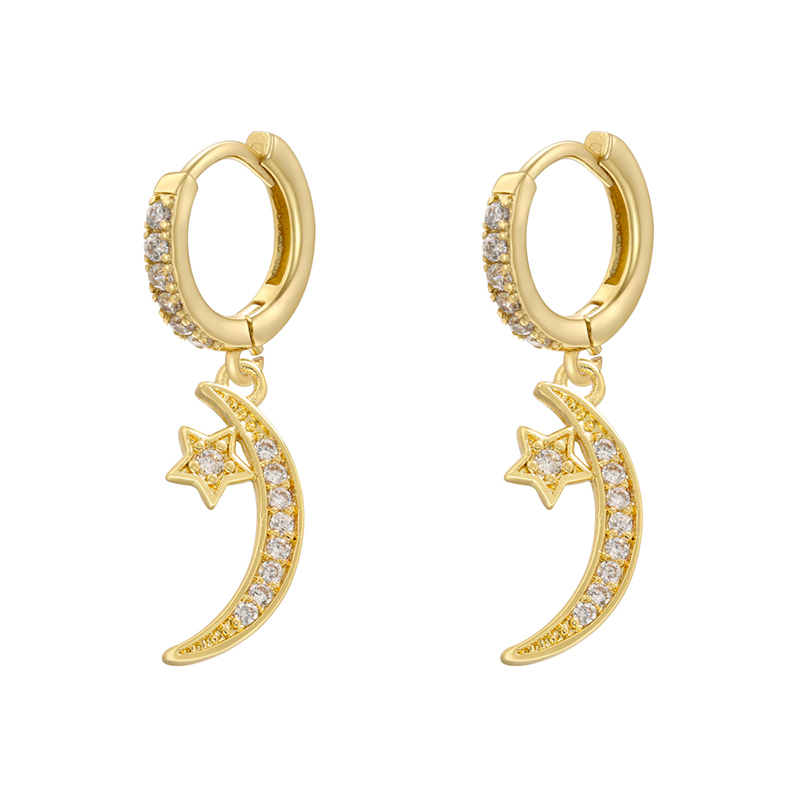 1 Pair Ig Style Cross Moon Bell Plating Inlay Copper Zircon Hoop Earrings display picture 8