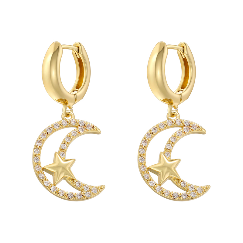 1 Pair Ig Style Cross Moon Bell Plating Inlay Copper Zircon Hoop Earrings display picture 11