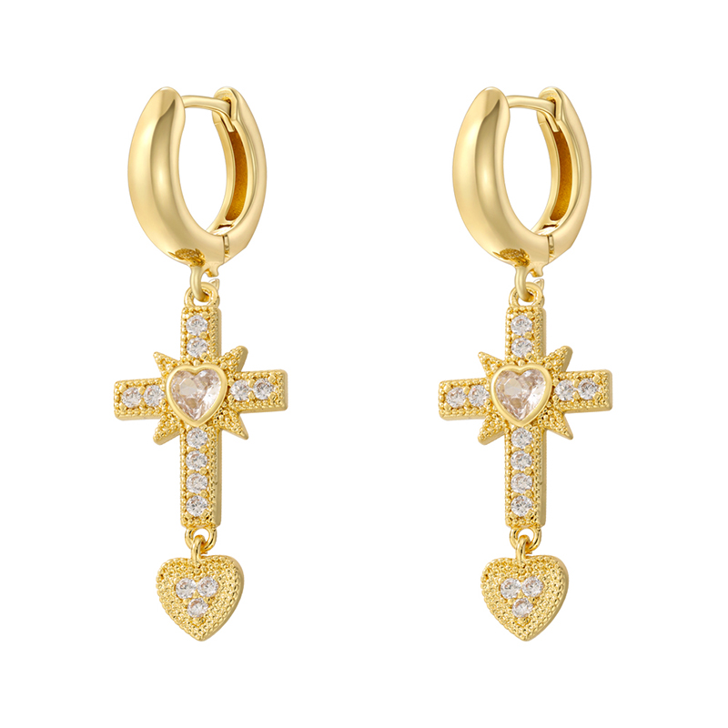 1 Pair Ig Style Cross Moon Bell Plating Inlay Copper Zircon Hoop Earrings display picture 6