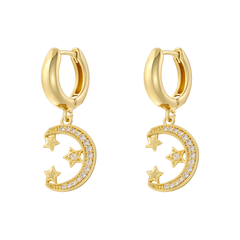 1 Pair Ig Style Cross Moon Bell Plating Inlay Copper Zircon Hoop Earrings display picture 7