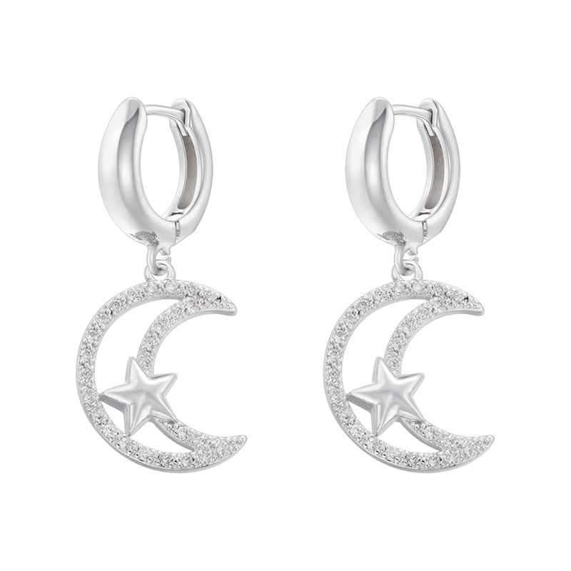 1 Pair Ig Style Cross Moon Bell Plating Inlay Copper Zircon Hoop Earrings display picture 2