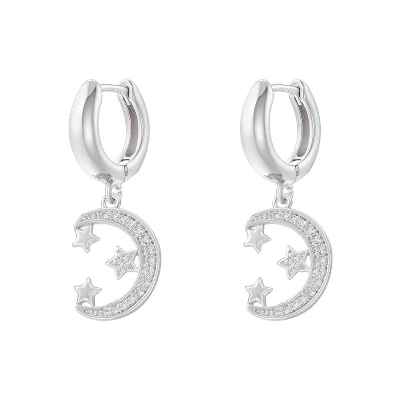 1 Pair Ig Style Cross Moon Bell Plating Inlay Copper Zircon Hoop Earrings display picture 1