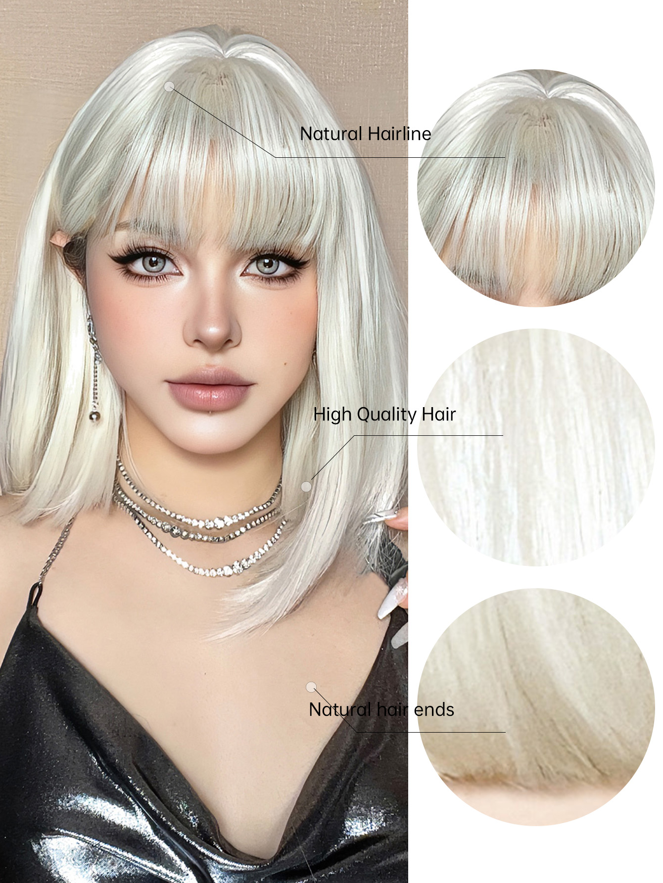 Women's Sweet Silver Casual Street Chemical Fiber Bangs Straight Hair Wig Net display picture 6