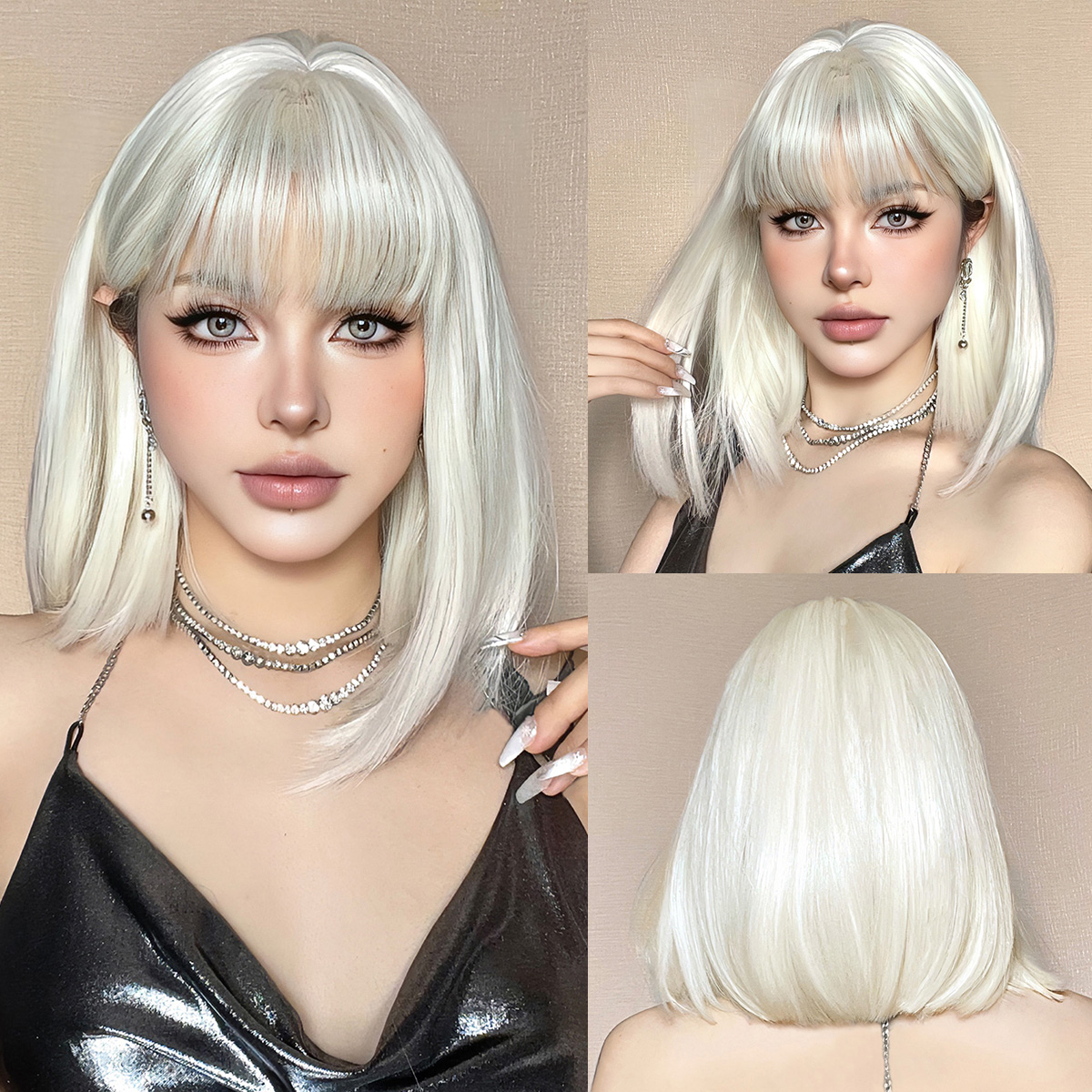 Women's Sweet Silver Casual Street Chemical Fiber Bangs Straight Hair Wig Net display picture 4
