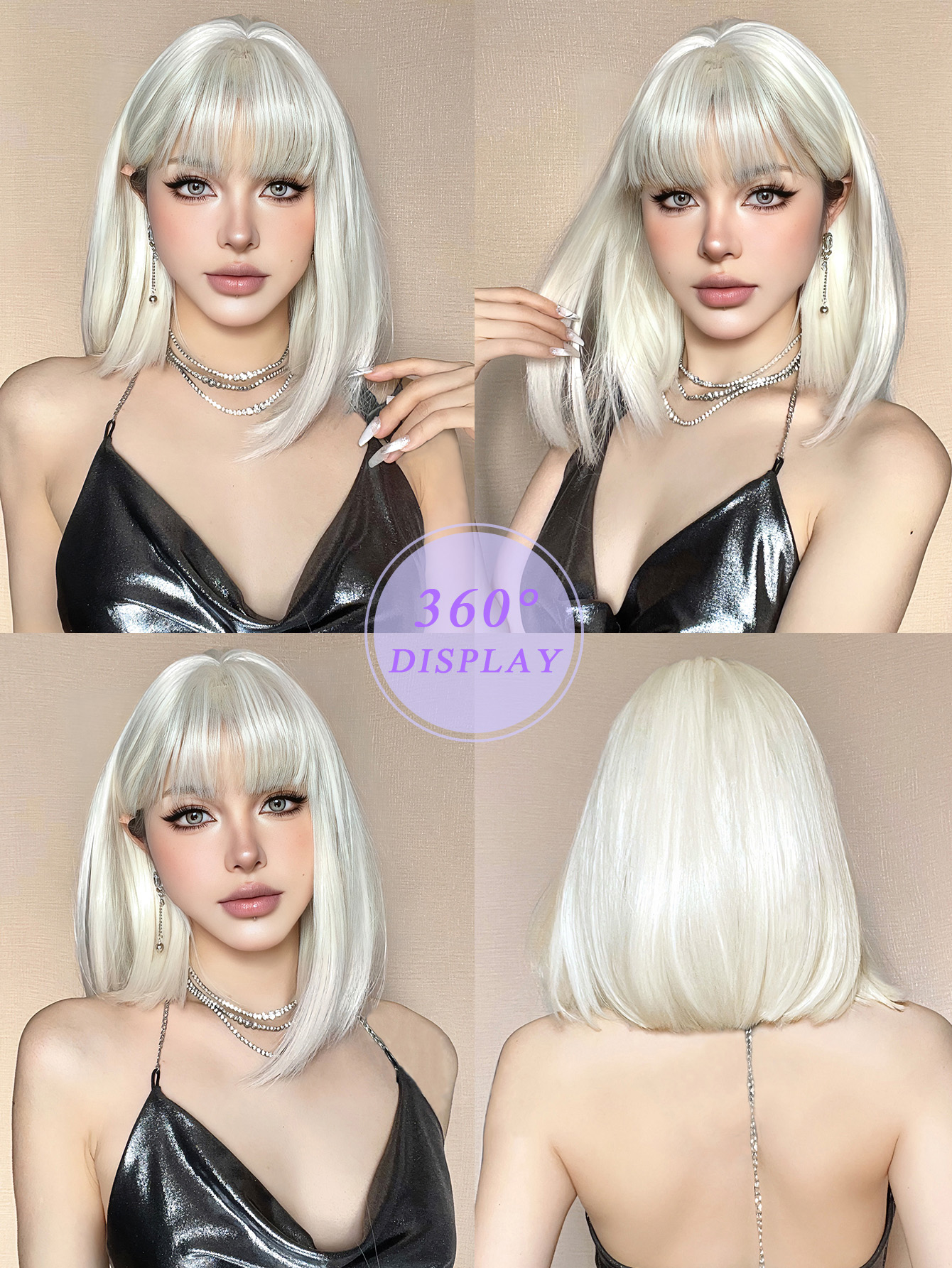 Women's Sweet Silver Casual Street Chemical Fiber Bangs Straight Hair Wig Net display picture 8