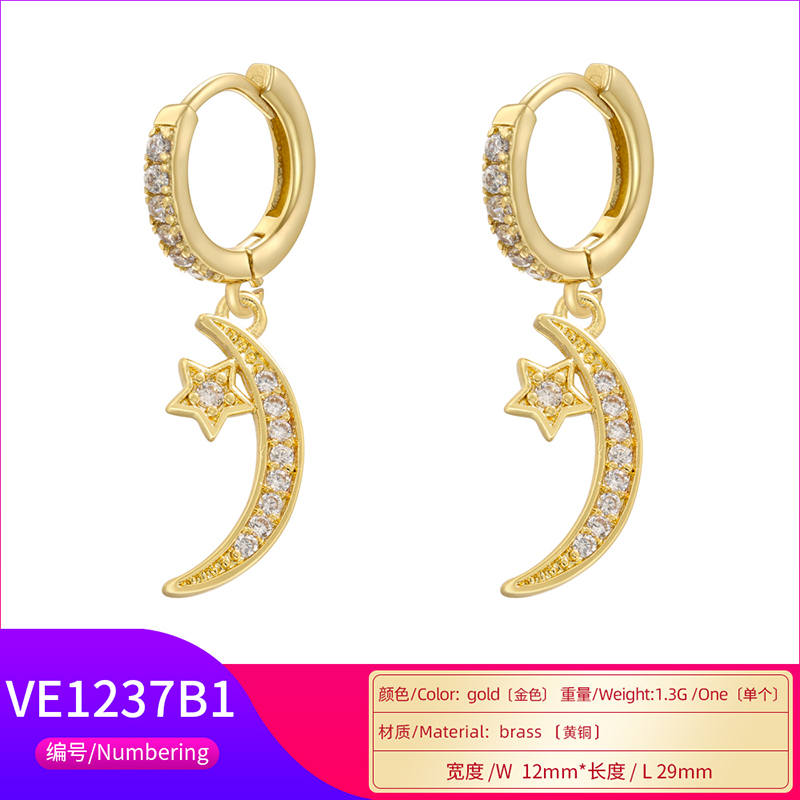 1 Pair Ig Style Cross Moon Bell Plating Inlay Copper Zircon Hoop Earrings display picture 17