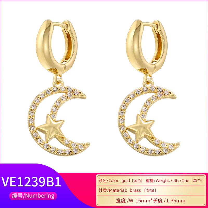 1 Pair Ig Style Cross Moon Bell Plating Inlay Copper Zircon Hoop Earrings display picture 14