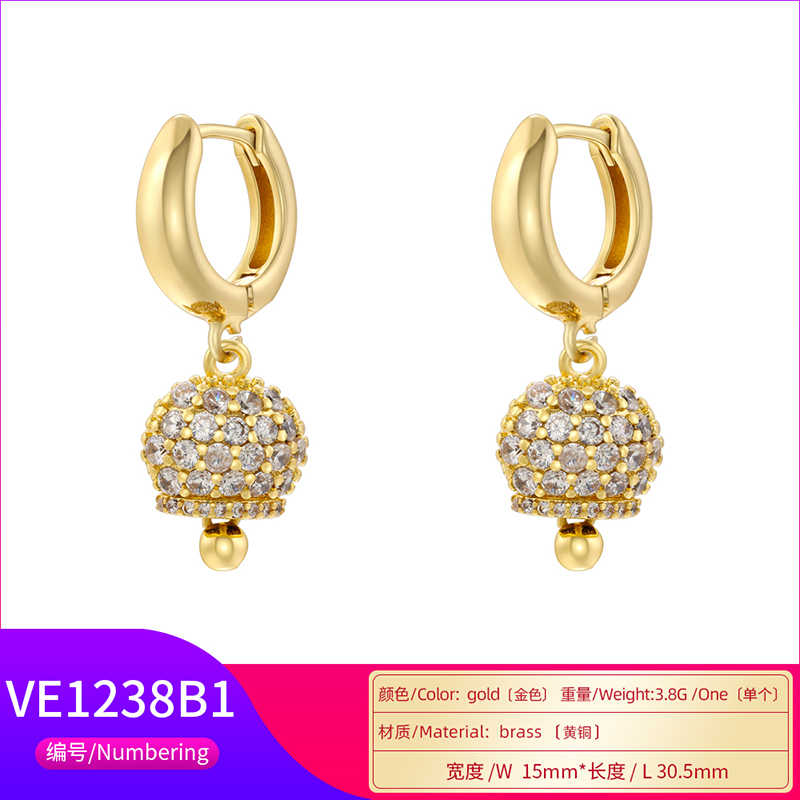 1 Pair Ig Style Cross Moon Bell Plating Inlay Copper Zircon Hoop Earrings display picture 15