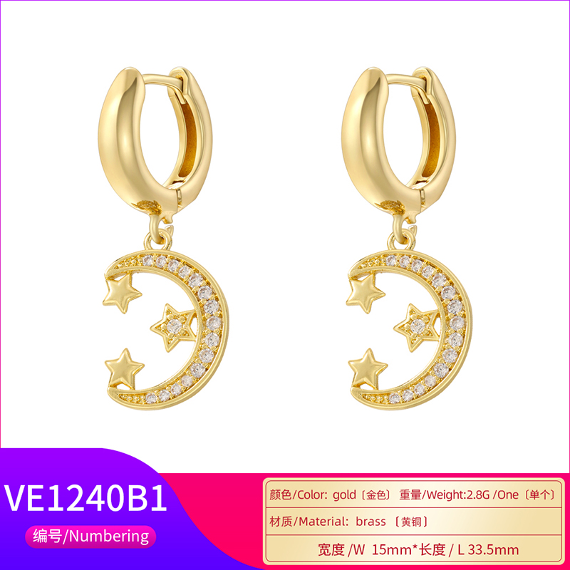 1 Pair Ig Style Cross Moon Bell Plating Inlay Copper Zircon Hoop Earrings display picture 13