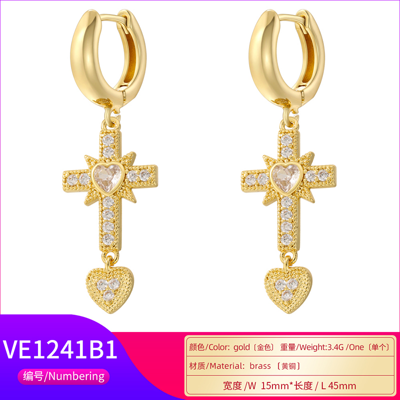 1 Pair Ig Style Cross Moon Bell Plating Inlay Copper Zircon Hoop Earrings display picture 16