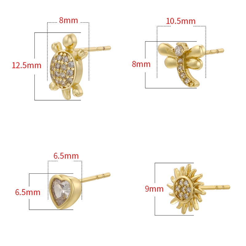 1 Pair Classic Style Tortoise Sunflower Red Heart Plating Inlay Copper Zircon Ear Studs display picture 10