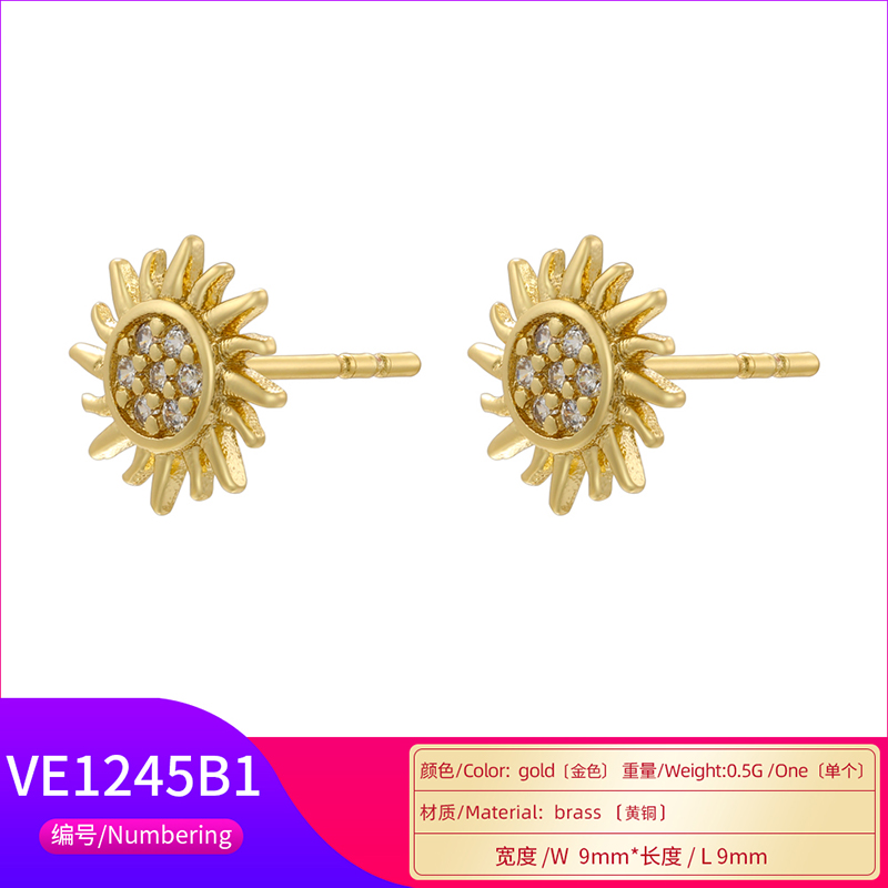 1 Pair Classic Style Tortoise Sunflower Red Heart Plating Inlay Copper Zircon Ear Studs display picture 13