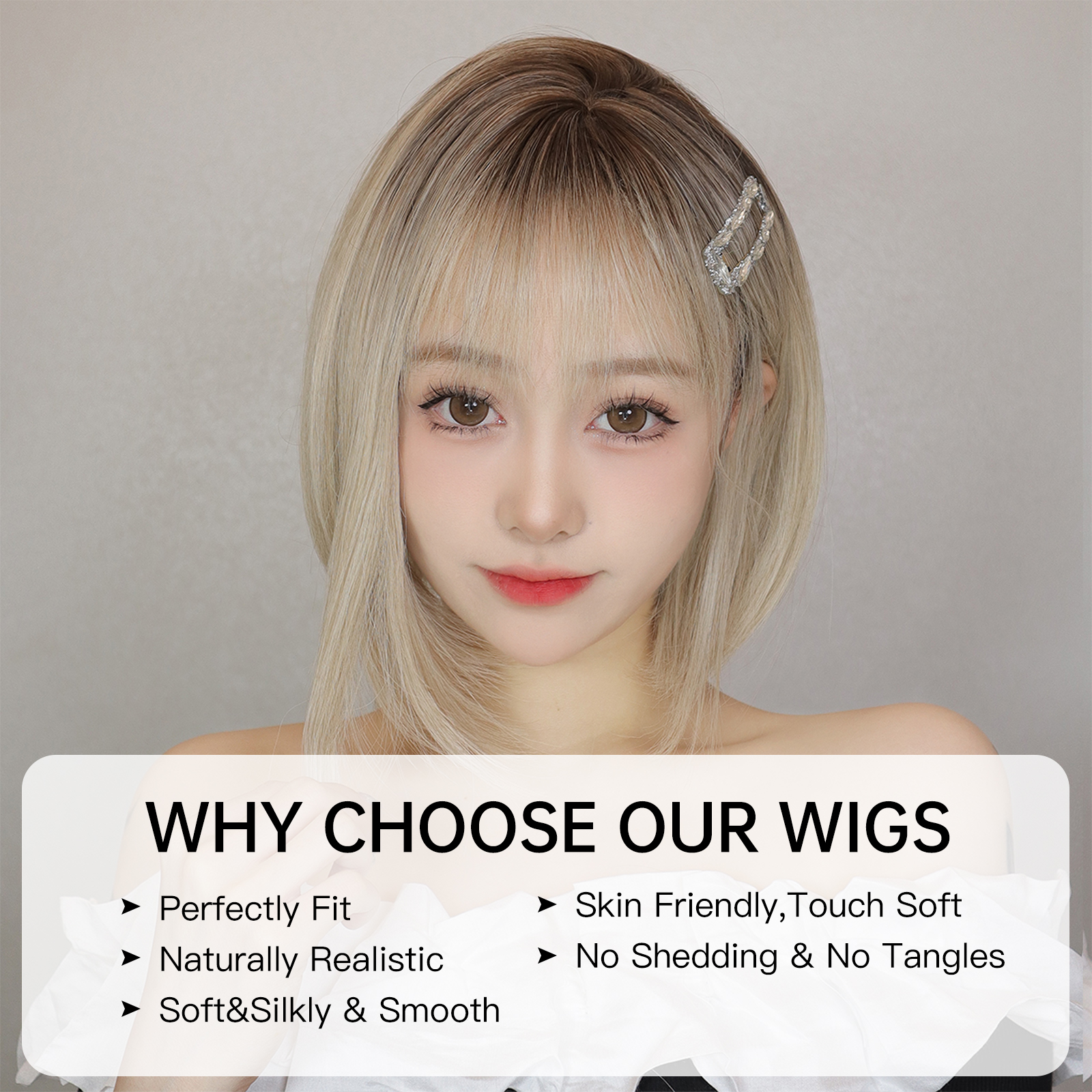 Women's Cute Simple Style Light Brown Casual Carnival Street Chemical Fiber Bangs Short Straight Hair Wig Net display picture 5