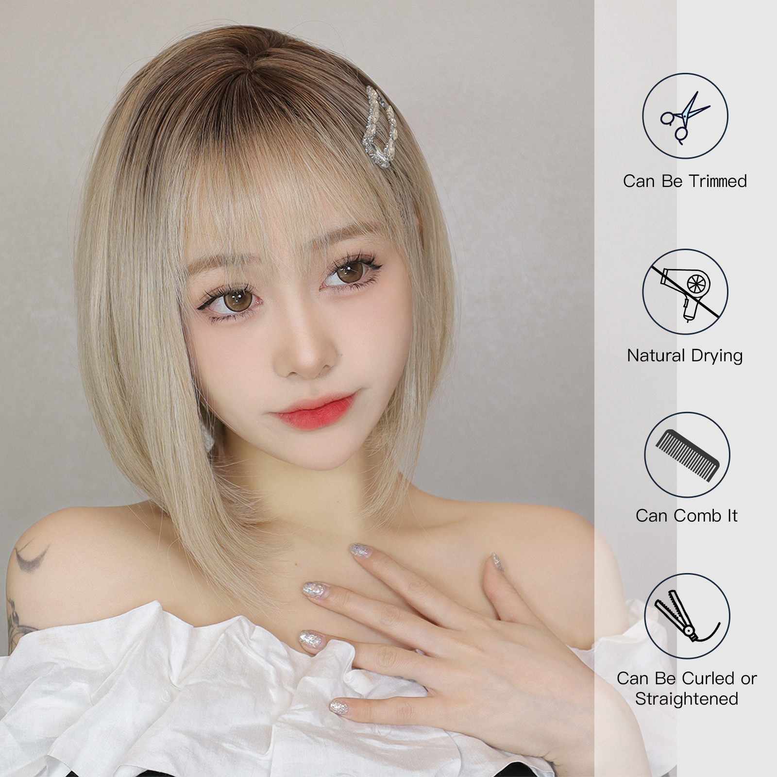 Women's Cute Simple Style Light Brown Casual Carnival Street Chemical Fiber Bangs Short Straight Hair Wig Net display picture 1