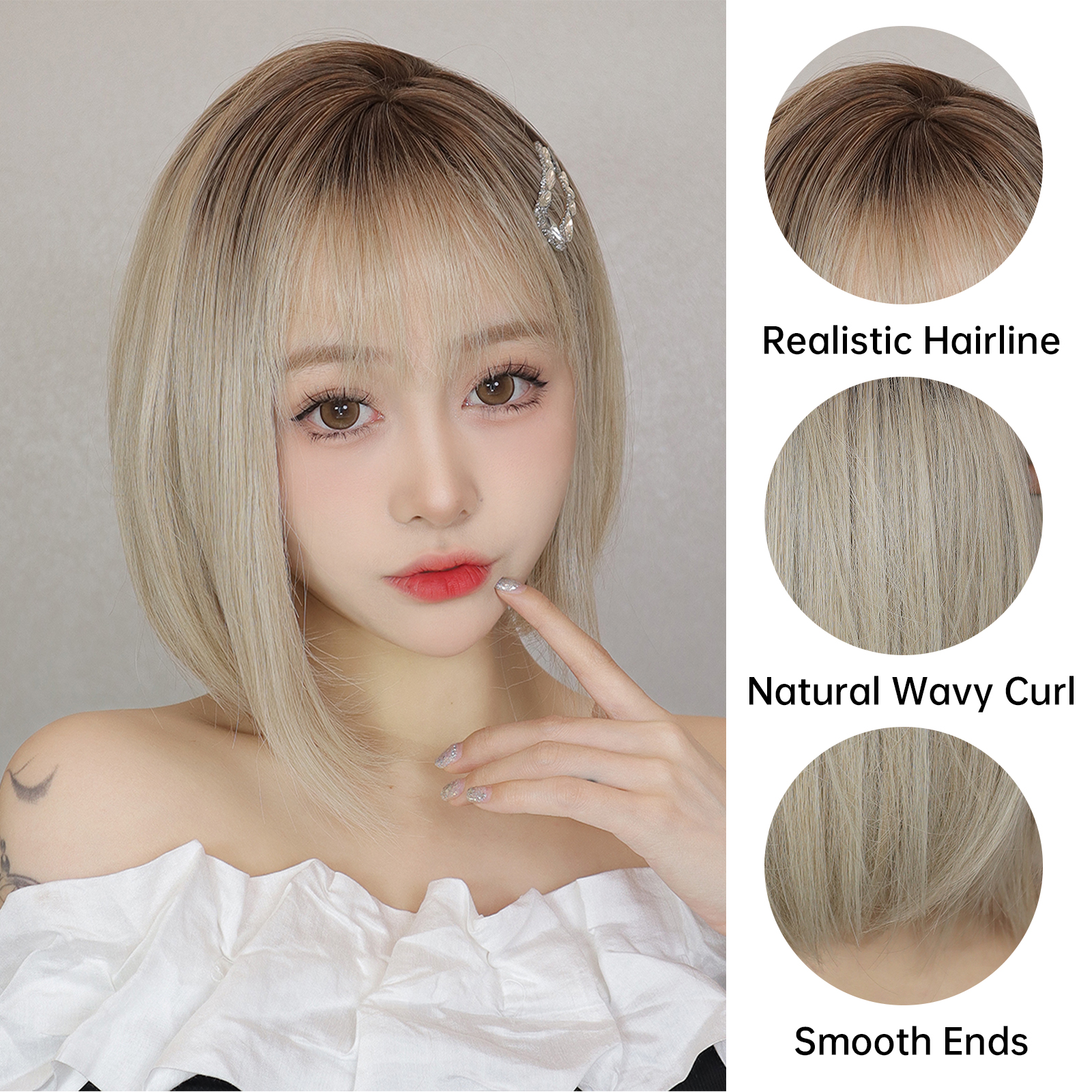 Women's Cute Simple Style Light Brown Casual Carnival Street Chemical Fiber Bangs Short Straight Hair Wig Net display picture 2
