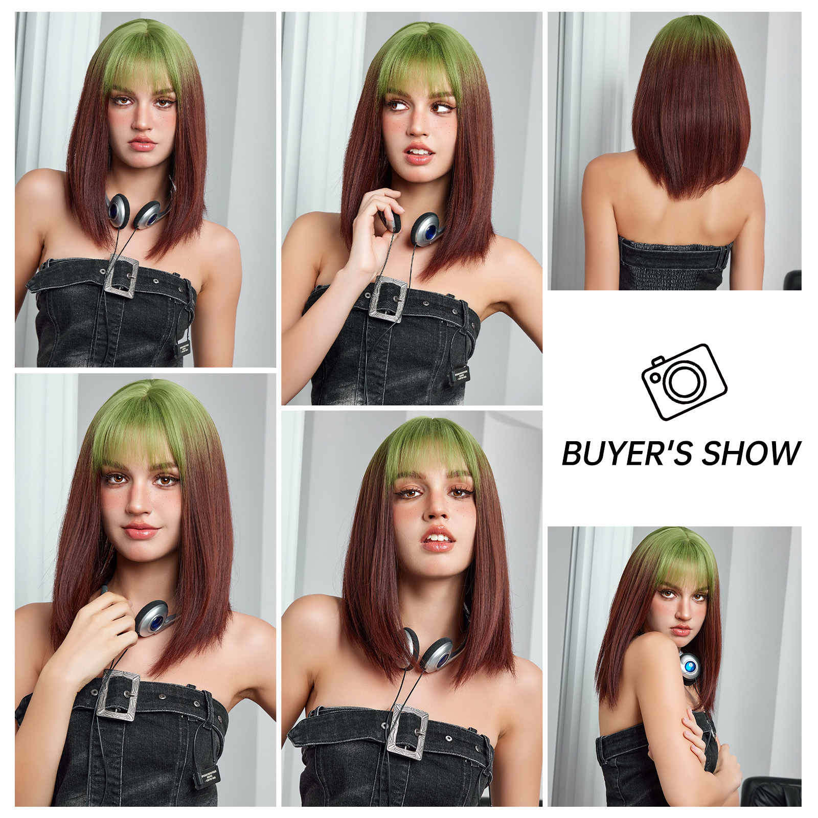 Women's Elegant Sweet Multicolor Casual Street Chemical Fiber Bangs Short Straight Hair Wig Net display picture 3
