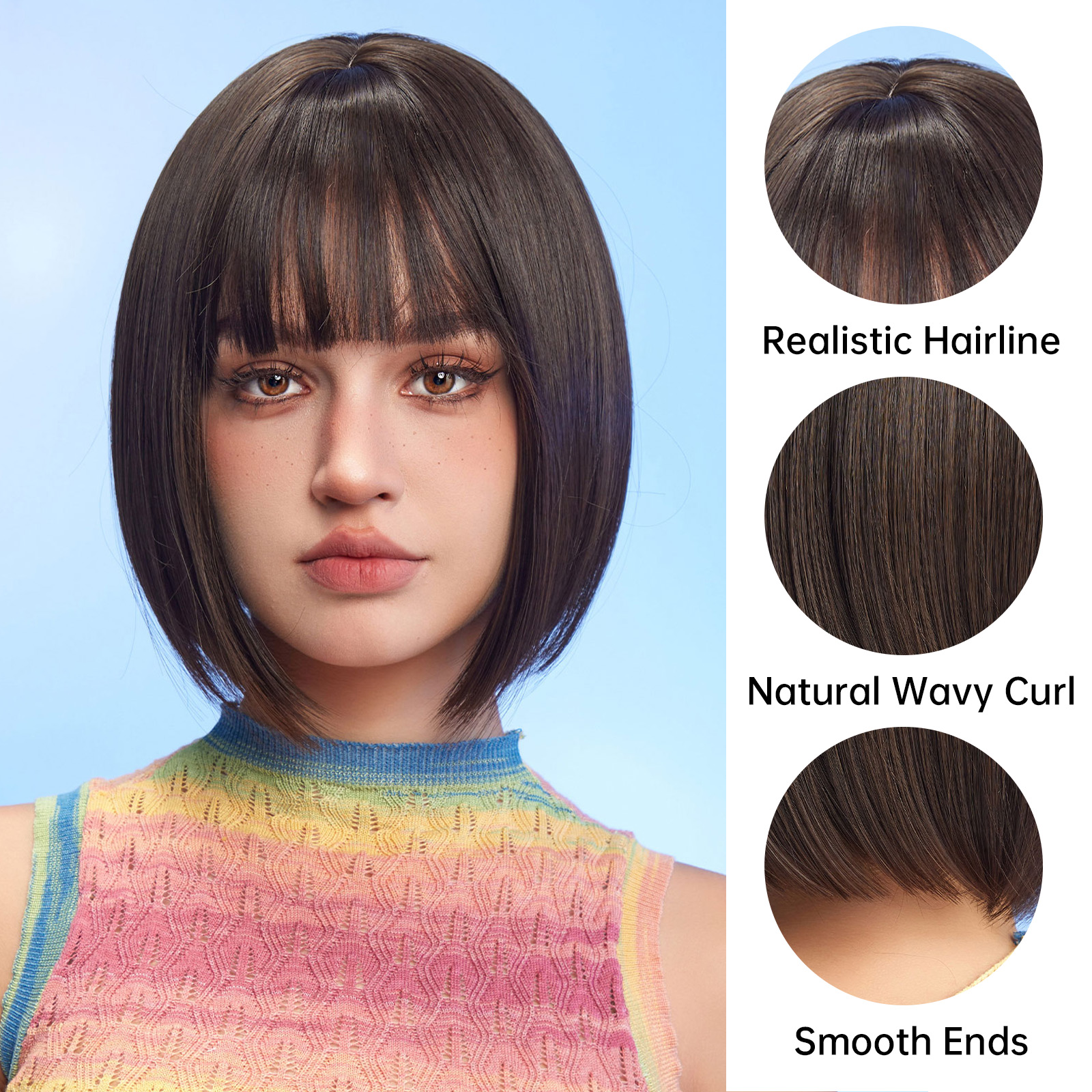 Women's Sweet Brown Casual Weekend Chemical Fiber Bangs Straight Hair Wig Net display picture 2