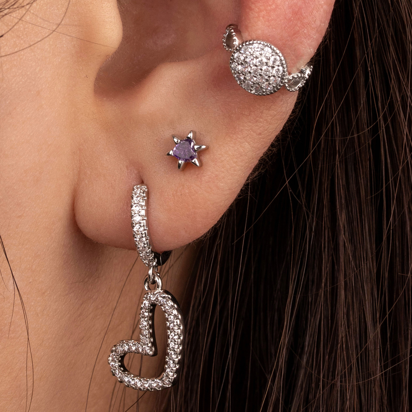 1 Piece IG Style Round Star Heart Shape Copper Zircon Drop Earrings Ear Cuffs Ear Studs display picture 3