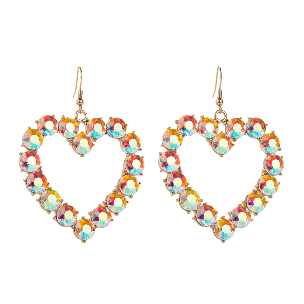 1 Pair Vacation Simple Style Classic Style Heart Shape Hollow Out Inlay Alloy Glass Gold Plated Drop Earrings display picture 6