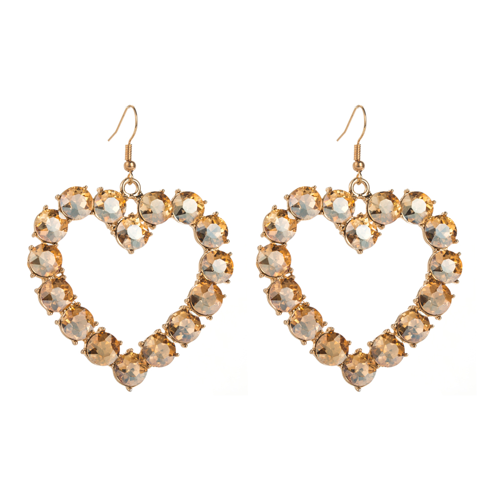 1 Pair Vacation Simple Style Classic Style Heart Shape Hollow Out Inlay Alloy Glass Gold Plated Drop Earrings display picture 7