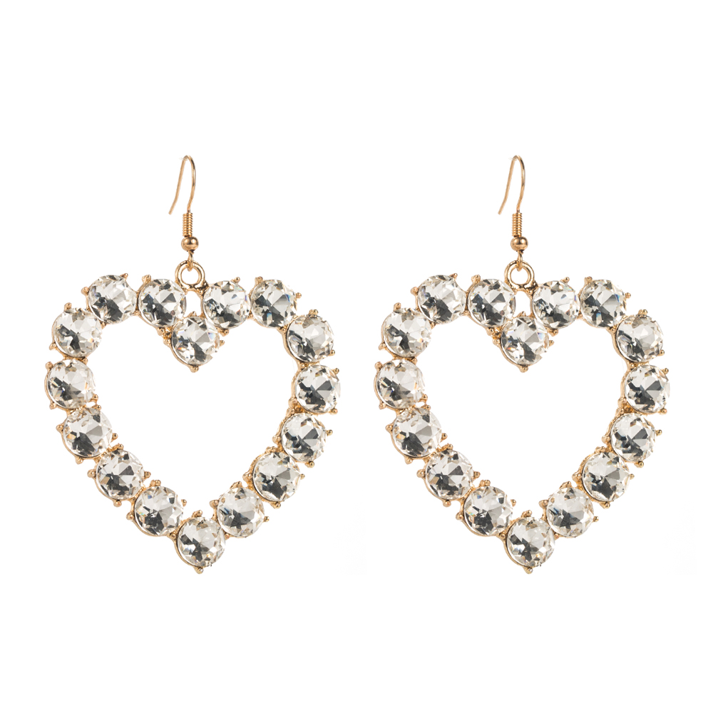 1 Pair Vacation Simple Style Classic Style Heart Shape Hollow Out Inlay Alloy Glass Gold Plated Drop Earrings display picture 5