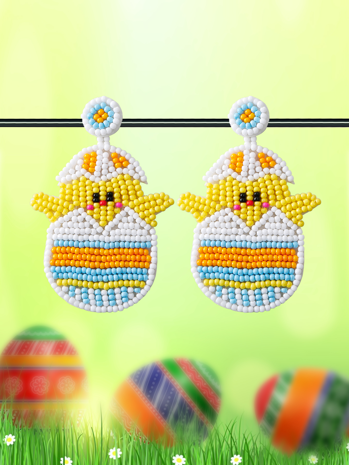 1 Pair Pastoral Cartoon Chick Egg Seed Bead Drop Earrings display picture 1