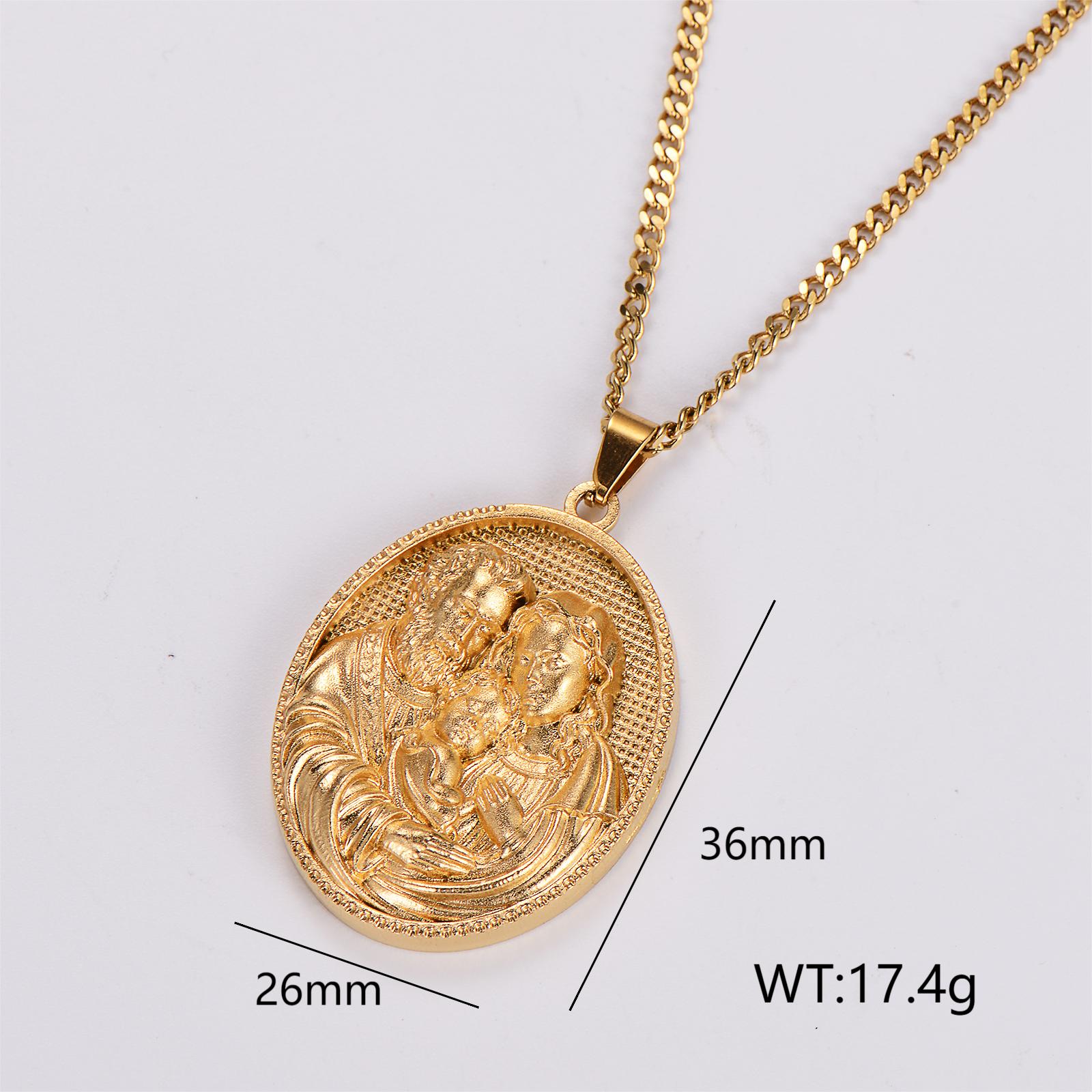 Stainless Steel 18K Gold Plated Vintage Style Oval Pendant Necklace display picture 1