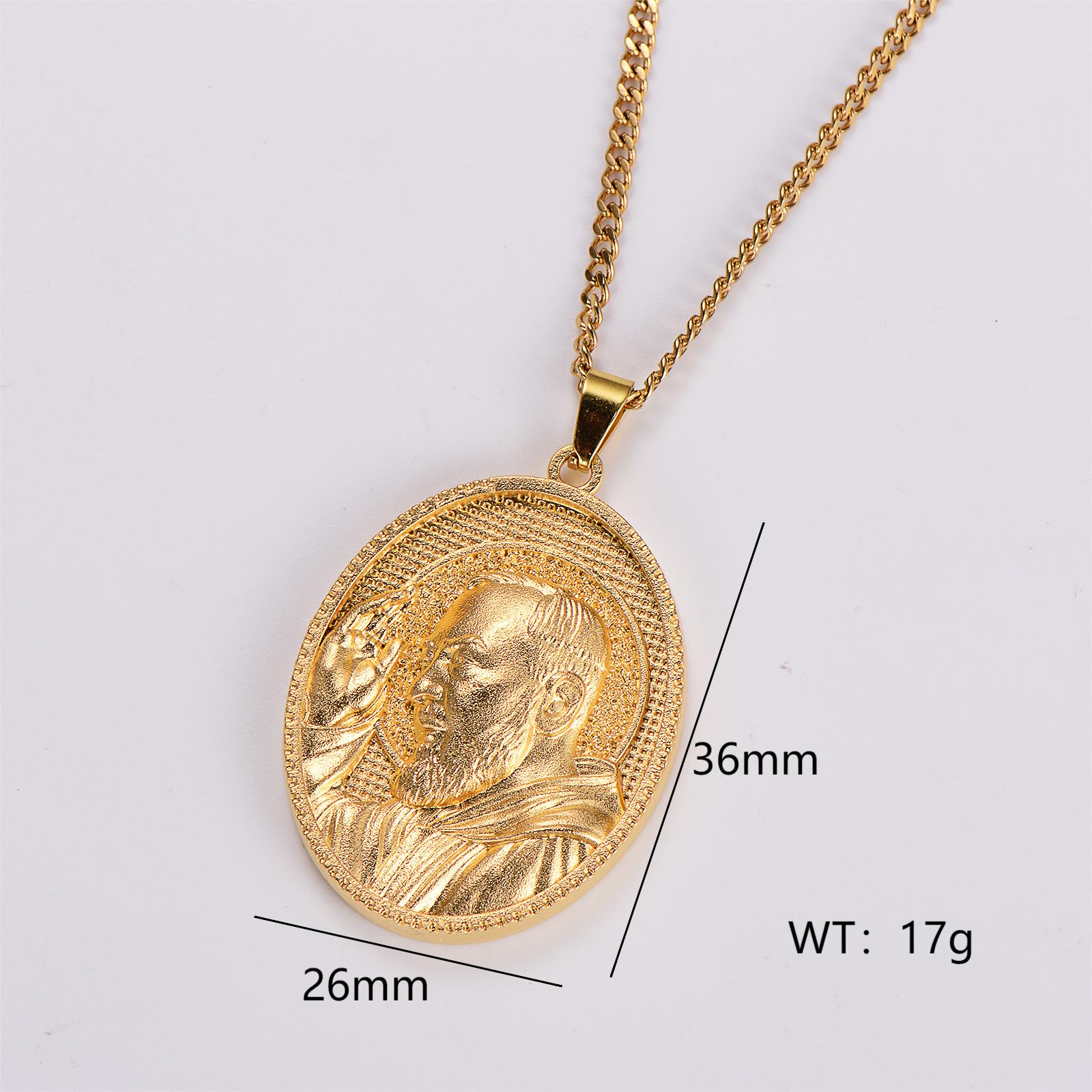 Stainless Steel 18K Gold Plated Vintage Style Oval Pendant Necklace display picture 3