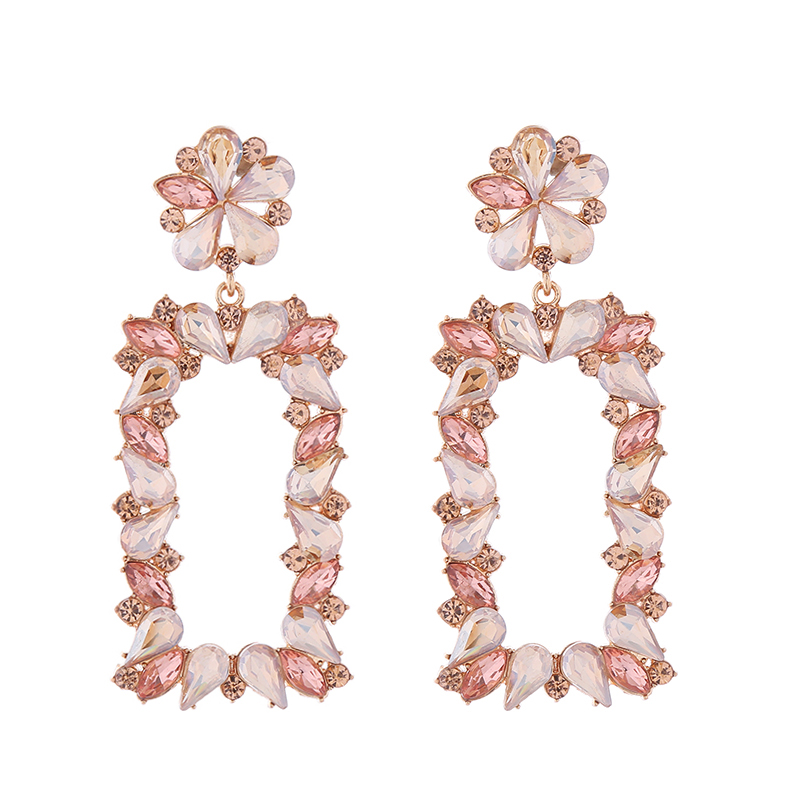 1 Pair Exaggerated Luxurious Flower Rectangle Inlay Alloy Rhinestones Glass Drop Earrings display picture 11