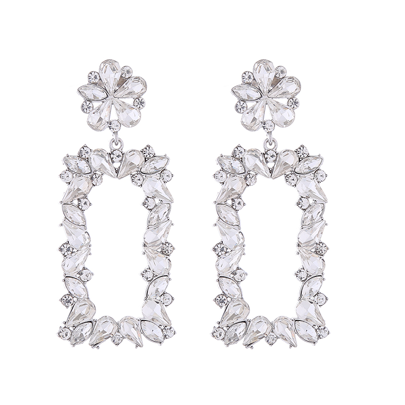 1 Pair Exaggerated Luxurious Flower Rectangle Inlay Alloy Rhinestones Glass Drop Earrings display picture 12